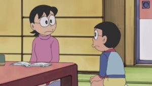 Mẹ Nobita thường xuyên nhắc nhở và mắng cậu khi cậu lười biếng, học dở